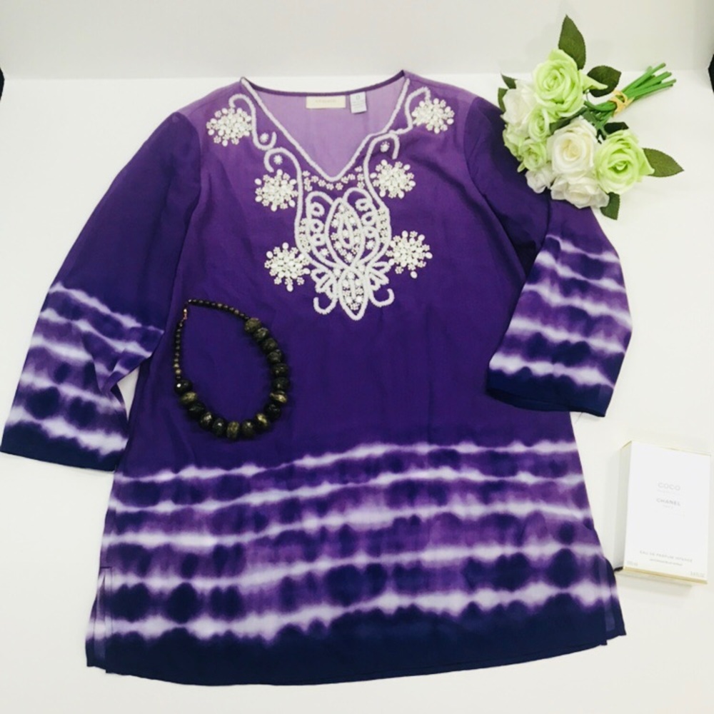 CHICOS Top Blouse Tunic V-Neck Sz 0  Purple color